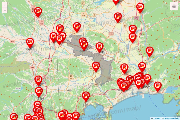 宮城県のツルハドラッグ系の店舗地図