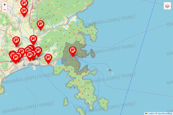 宮城県のツルハドラッグ系の店舗地図