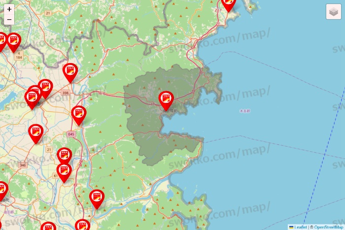 宮城県のツルハドラッグ系の店舗地図