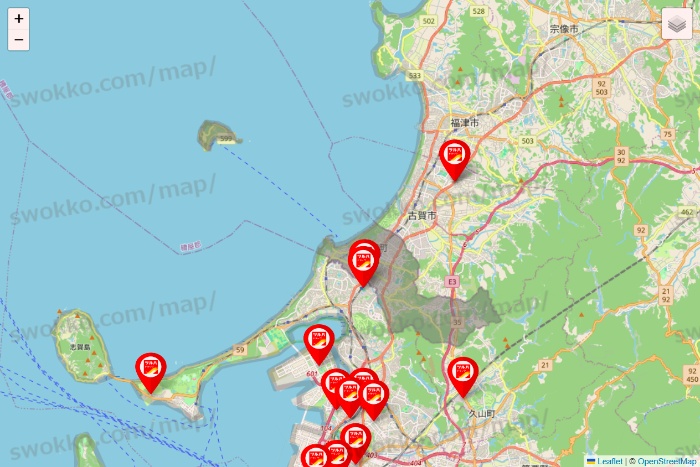 福岡県のツルハドラッグ系の店舗地図