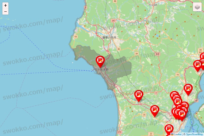 鹿児島県のツルハドラッグ系の店舗地図