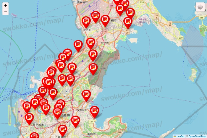沖縄県のツルハドラッグ系の店舗地図