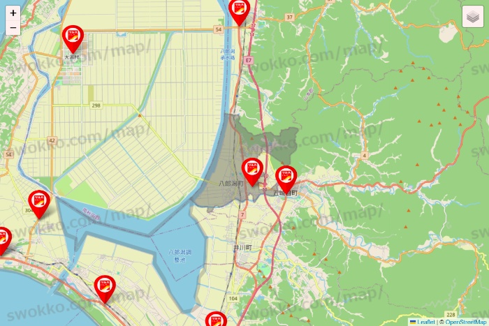 秋田県のツルハドラッグ系の店舗地図