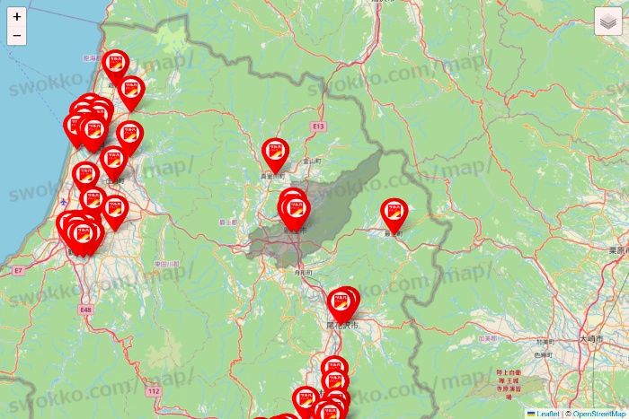 山形県のツルハドラッグ系の店舗地図