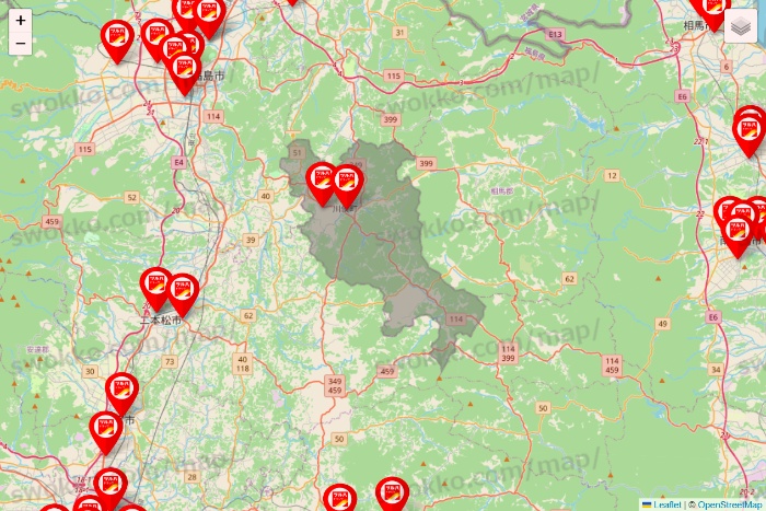 福島県のツルハドラッグ系の店舗地図