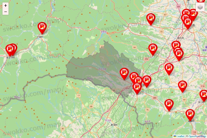 福島県のツルハドラッグ系の店舗地図