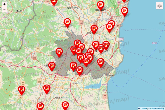茨城県のツルハドラッグ系の店舗地図