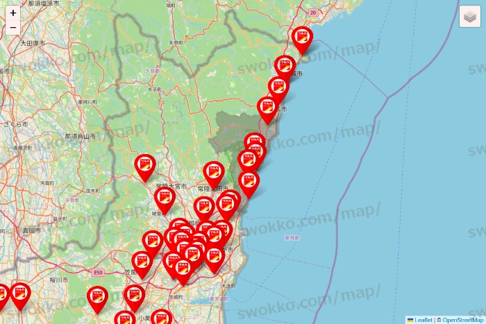 茨城県のツルハドラッグ系の店舗地図