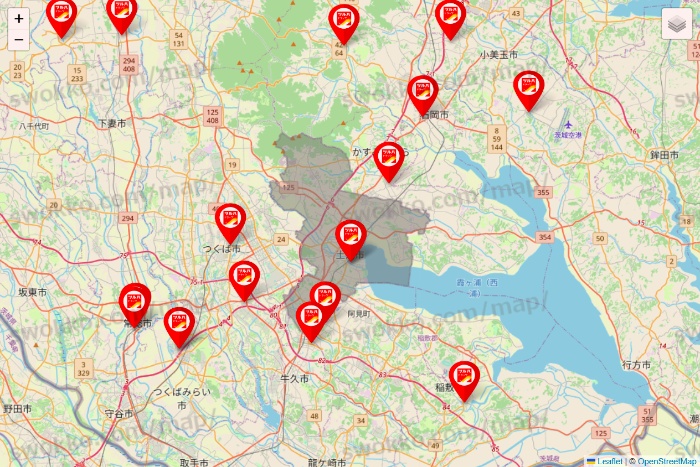 茨城県のツルハドラッグ系の店舗地図
