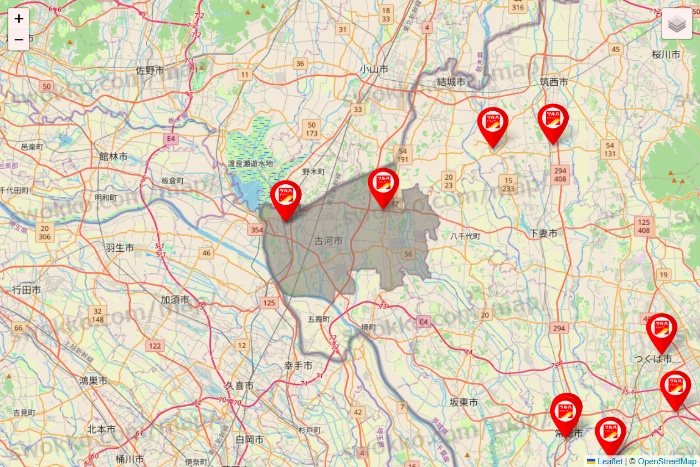 茨城県のツルハドラッグ系の店舗地図