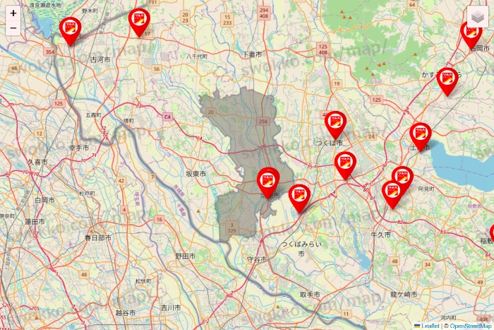 茨城県のツルハドラッグ系の店舗地図