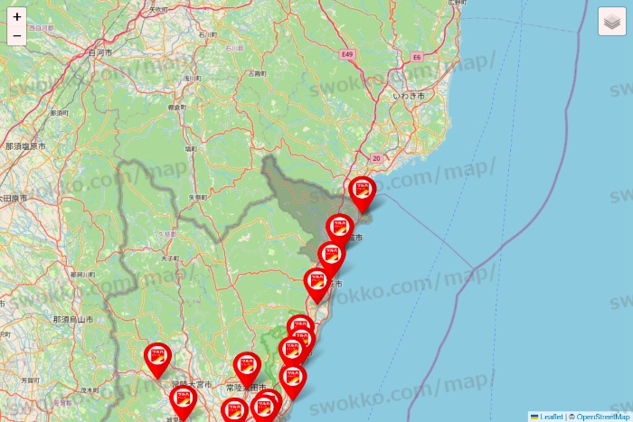 茨城県のツルハドラッグ系の店舗地図