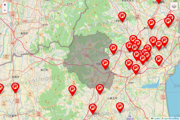 茨城県のツルハドラッグ系の店舗地図