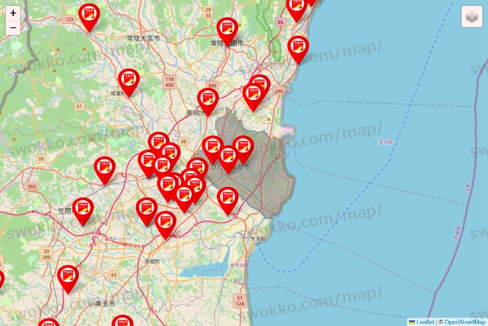 茨城県のツルハドラッグ系の店舗地図