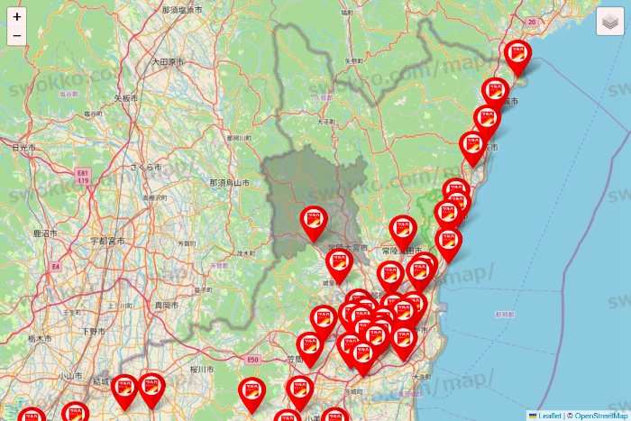 茨城県のツルハドラッグ系の店舗地図
