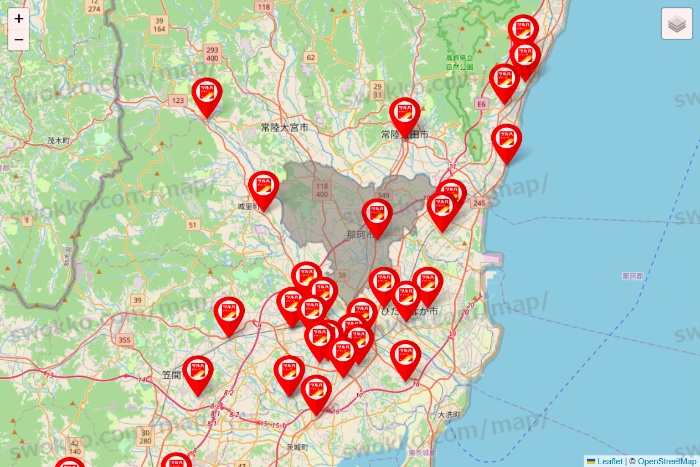 茨城県のツルハドラッグ系の店舗地図