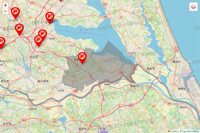 茨城県のツルハドラッグ系の店舗地図