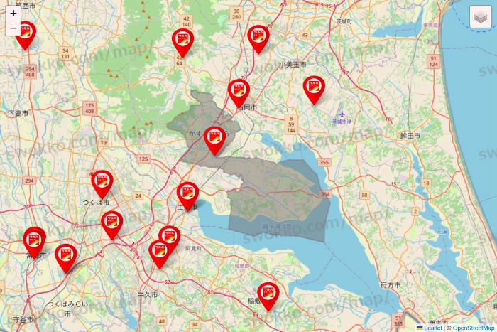 茨城県のツルハドラッグ系の店舗地図