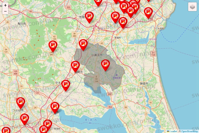 茨城県のツルハドラッグ系の店舗地図