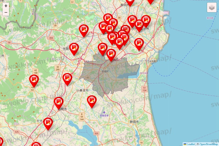 茨城県のツルハドラッグ系の店舗地図