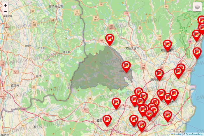 茨城県のツルハドラッグ系の店舗地図
