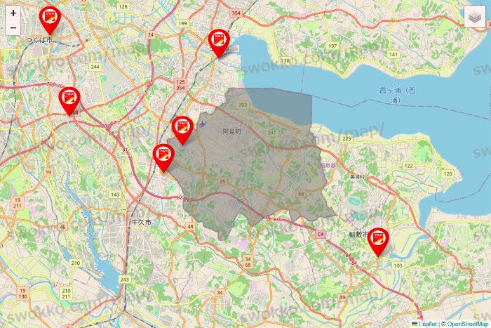 茨城県のツルハドラッグ系の店舗地図