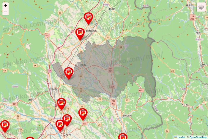 栃木県のツルハドラッグ系の店舗地図