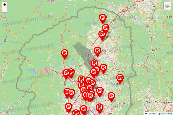 栃木県のツルハドラッグ系の店舗地図