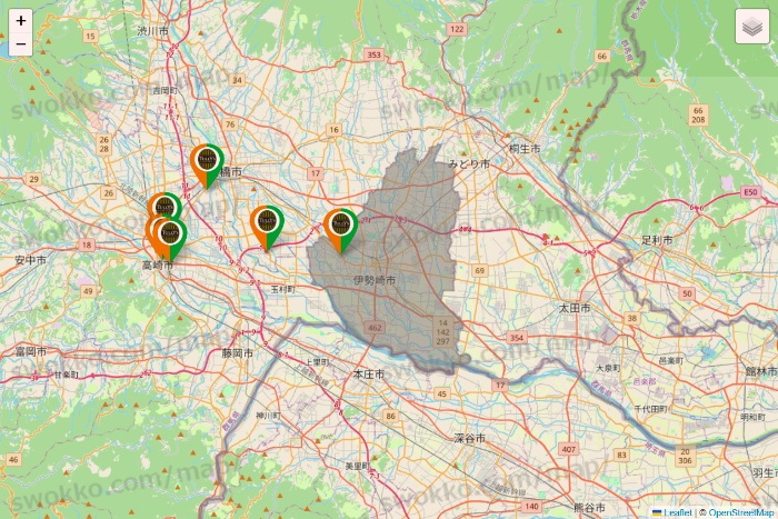 群馬県のタリーズの店舗地図