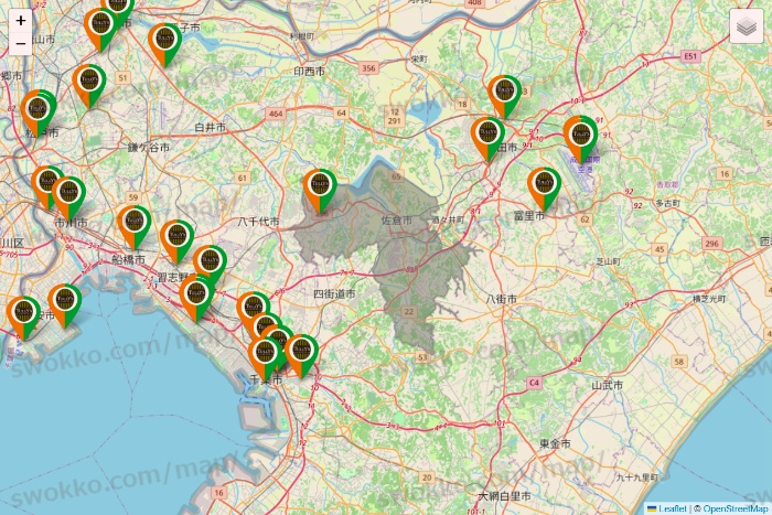 千葉県のタリーズの店舗地図