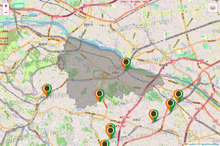 神奈川県のタリーズの店舗地図