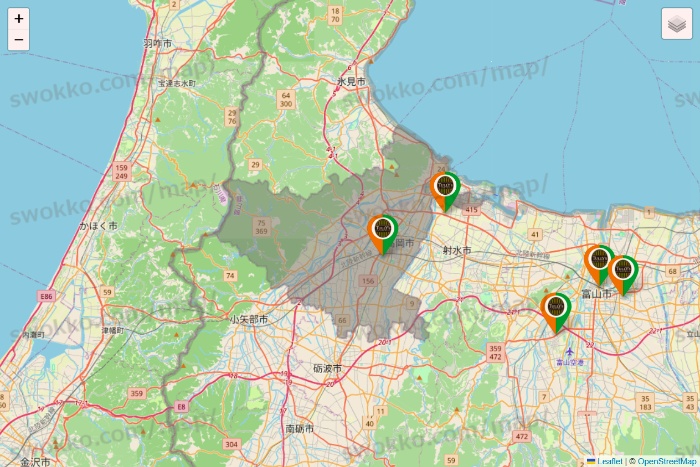 富山県のタリーズの店舗地図