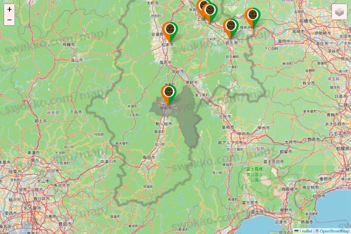 長野県のタリーズの店舗地図