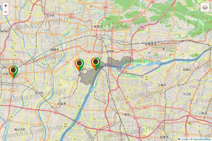 岐阜県のタリーズの店舗地図