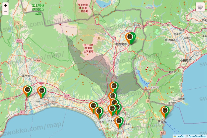 静岡県のタリーズの店舗地図