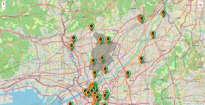 大阪府のタリーズの店舗地図