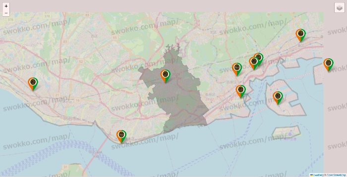 兵庫県のタリーズの店舗地図