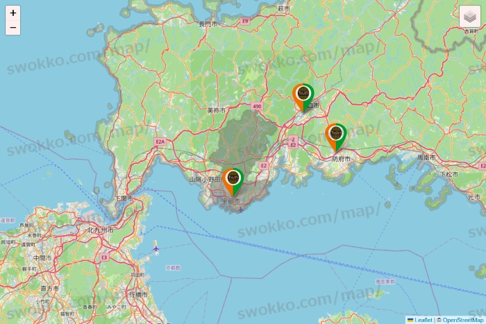 山口県のタリーズの店舗地図