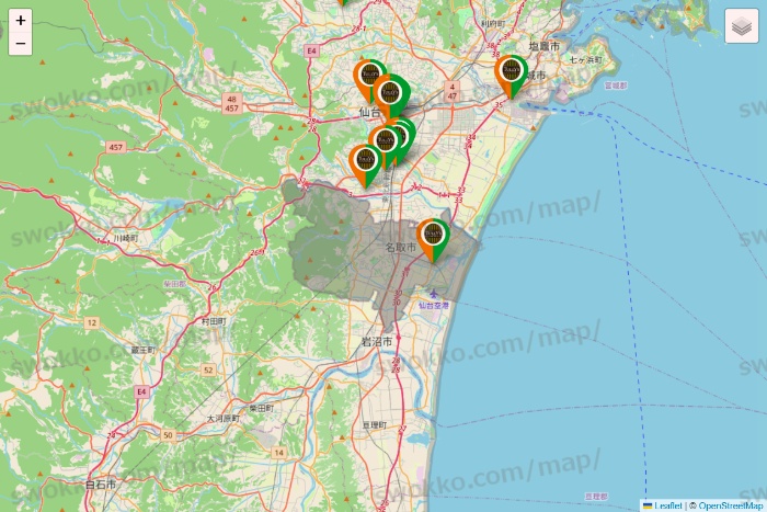 宮城県のタリーズの店舗地図