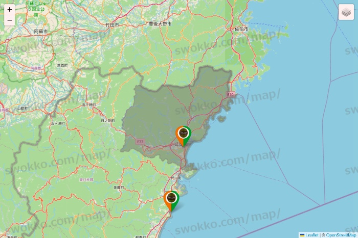 宮崎県のタリーズの店舗地図