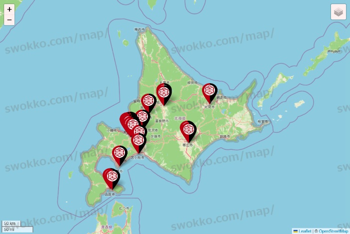 北海道の魚べいの店舗地図