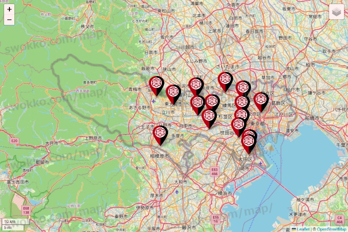 東京都の魚べいの店舗地図