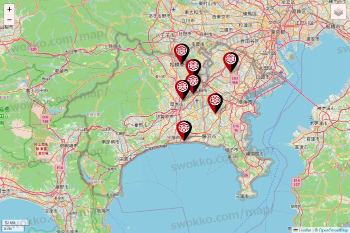 神奈川県の魚べいの店舗地図