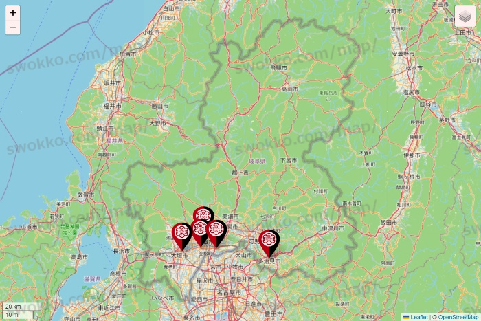 岐阜県の魚べいの店舗地図