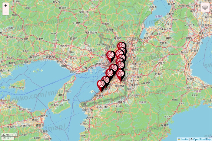 大阪府の魚べいの店舗地図