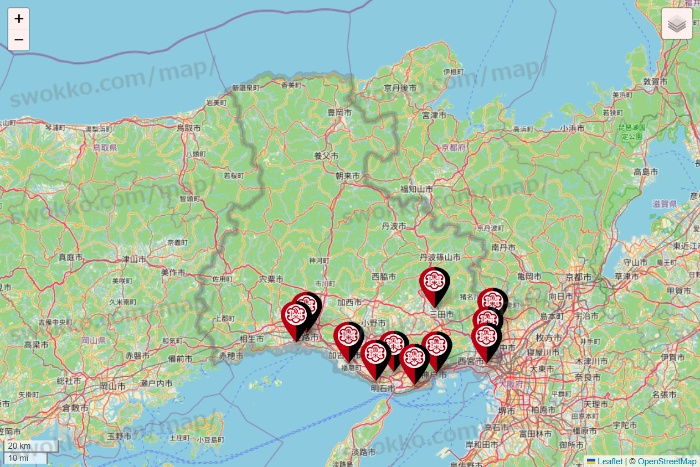 兵庫県の魚べいの店舗地図