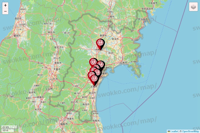 宮城県の魚べいの店舗地図