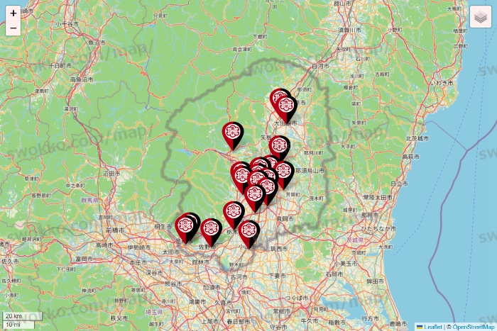 栃木県の魚べいの店舗地図
