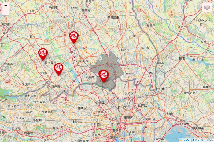 埼玉県の歌広場の店舗地図