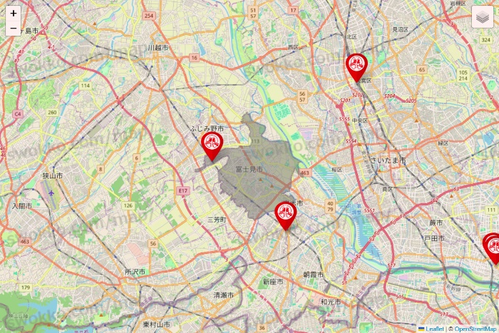 埼玉県の歌広場の店舗地図